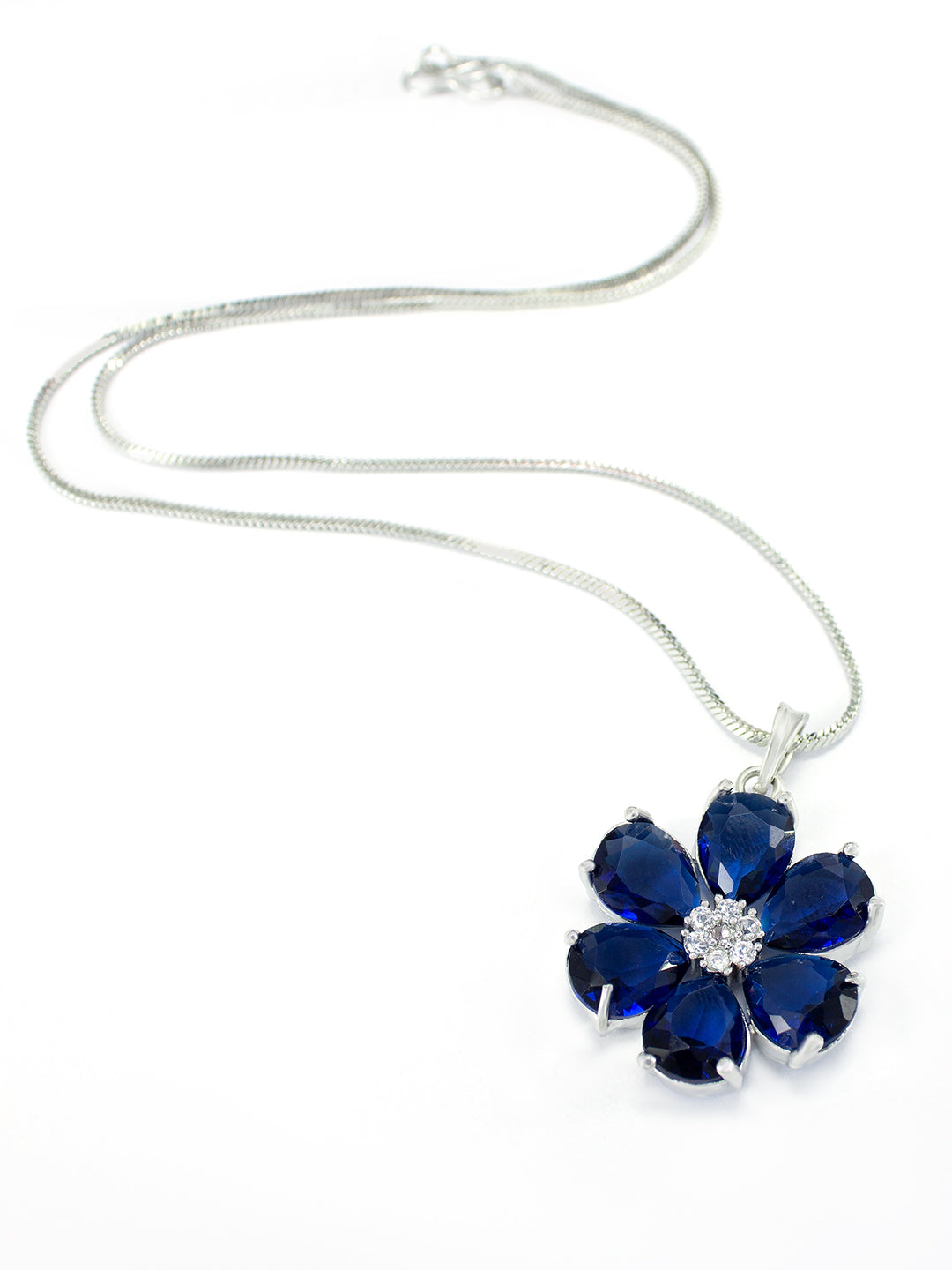 Blue AD Trendy Floral Pendant Set
