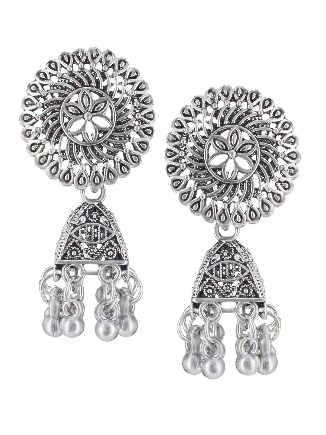 Oxidized Floral Jhumka Earrings