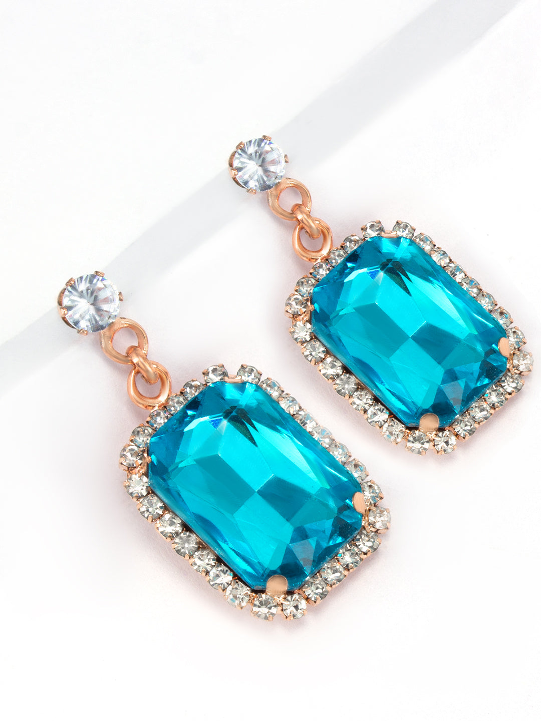 Blue Crystal Stone Square Drop Earrings