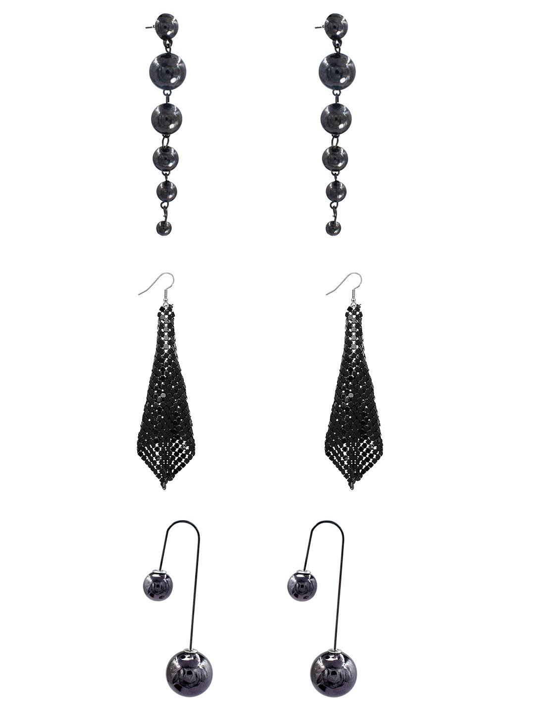 Pack of 3 Ball & Mesh Drop Earrings