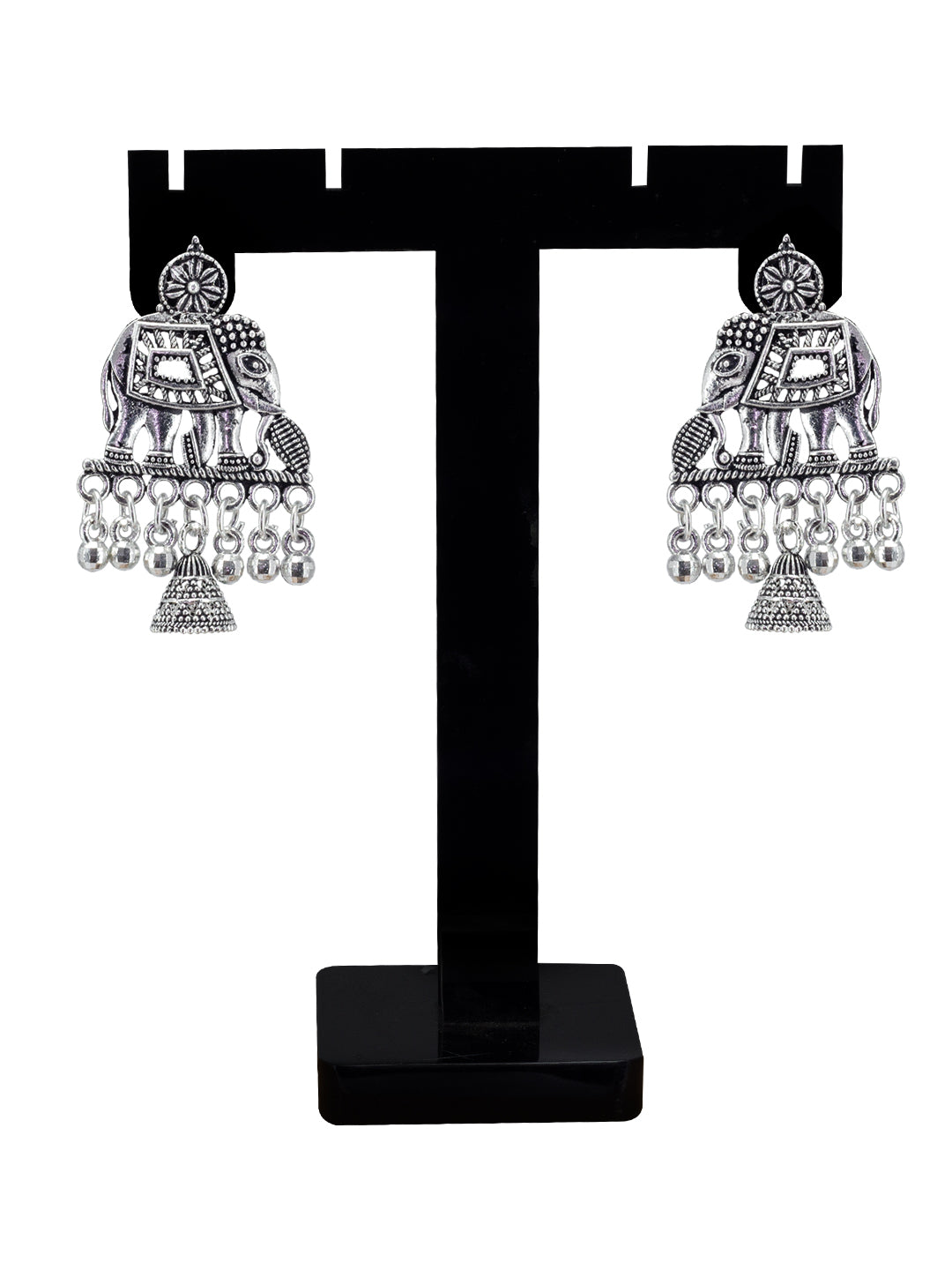 Silver Oxidized Floral Elephant Jhumka Earrings
