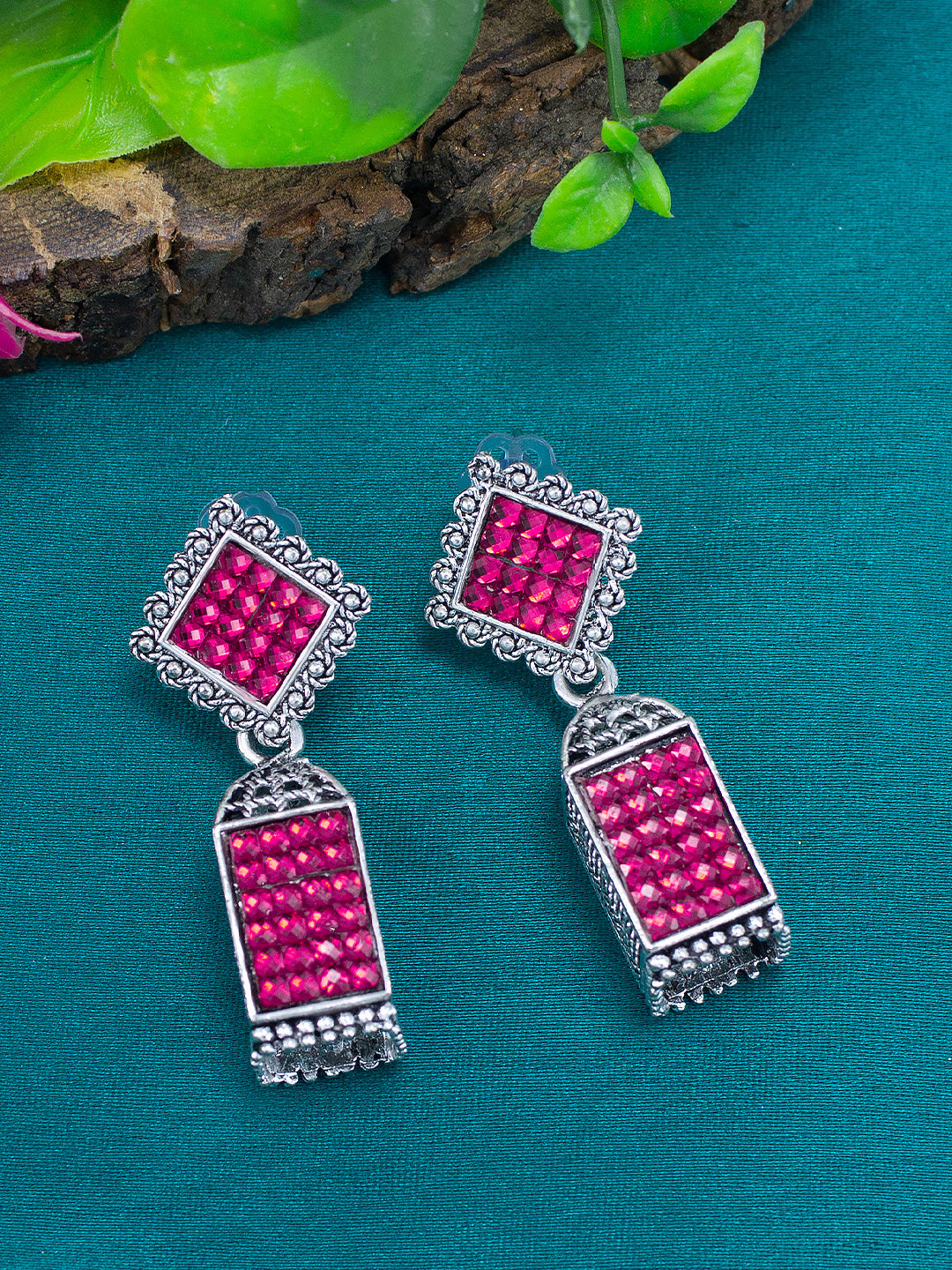 Pink Square Drop Earrings