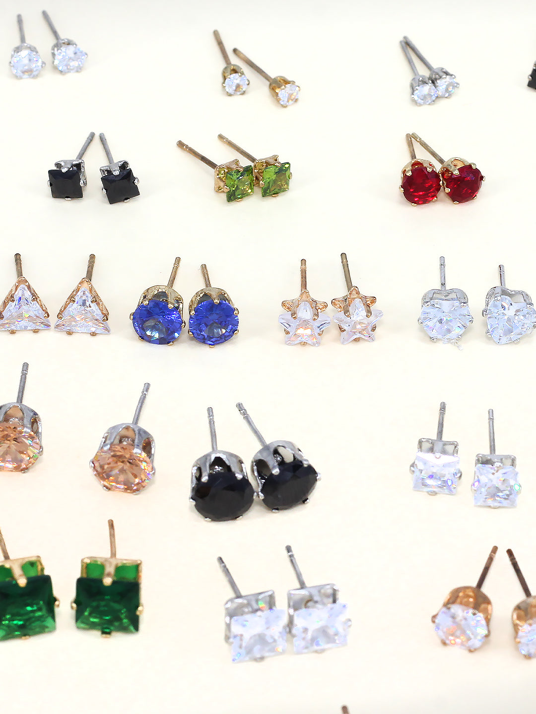 Pack of 26 Multicolour Geometric AD Stud Earrings