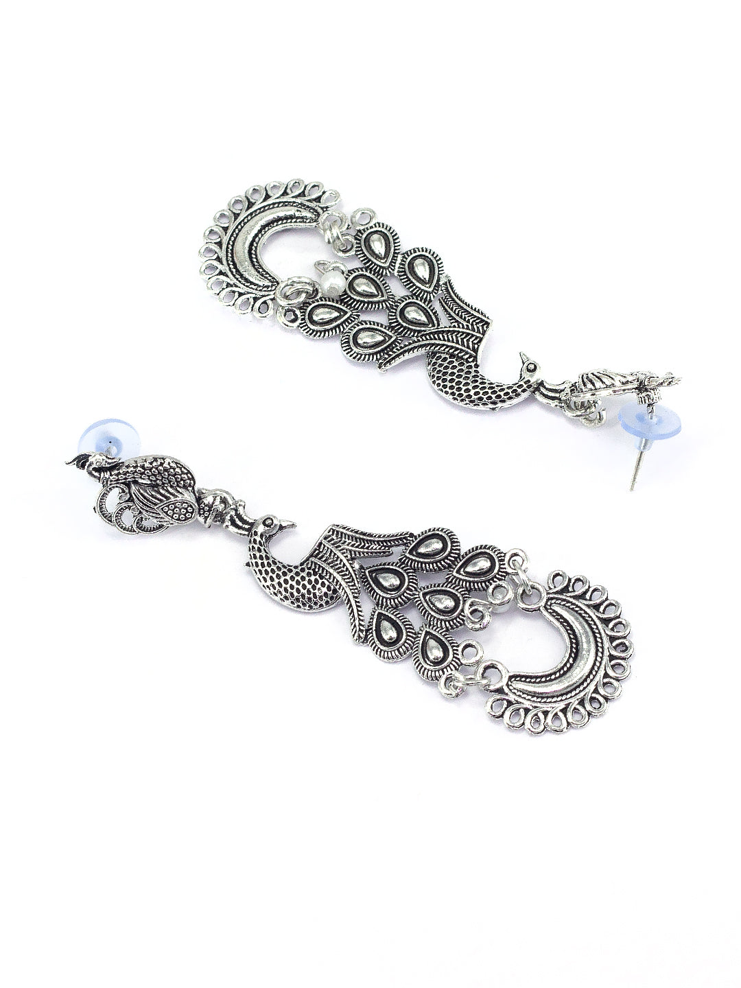 Silver Oxidized Peacock Drop Earrings