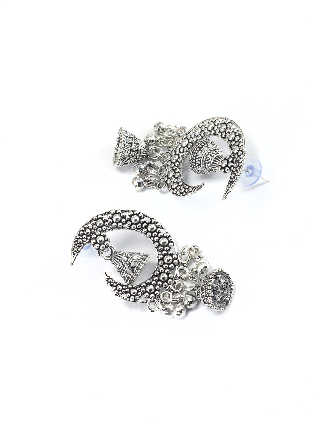 Silver Oxidized Floral Boho Style Jhumki Earrings