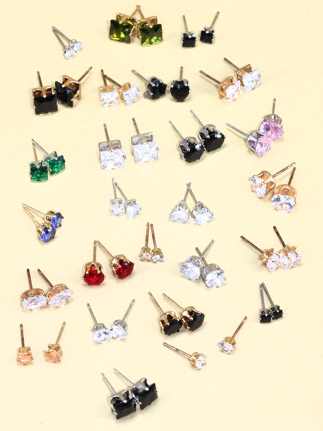 Pack of 26 Multicolour Geometric AD Stud Earrings