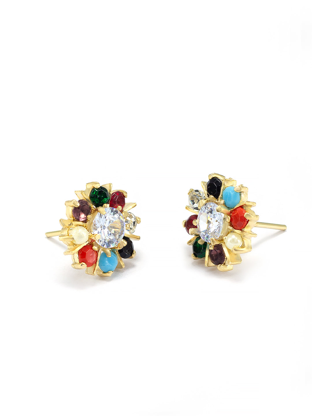 Navratan Floral American Diamond Earrings