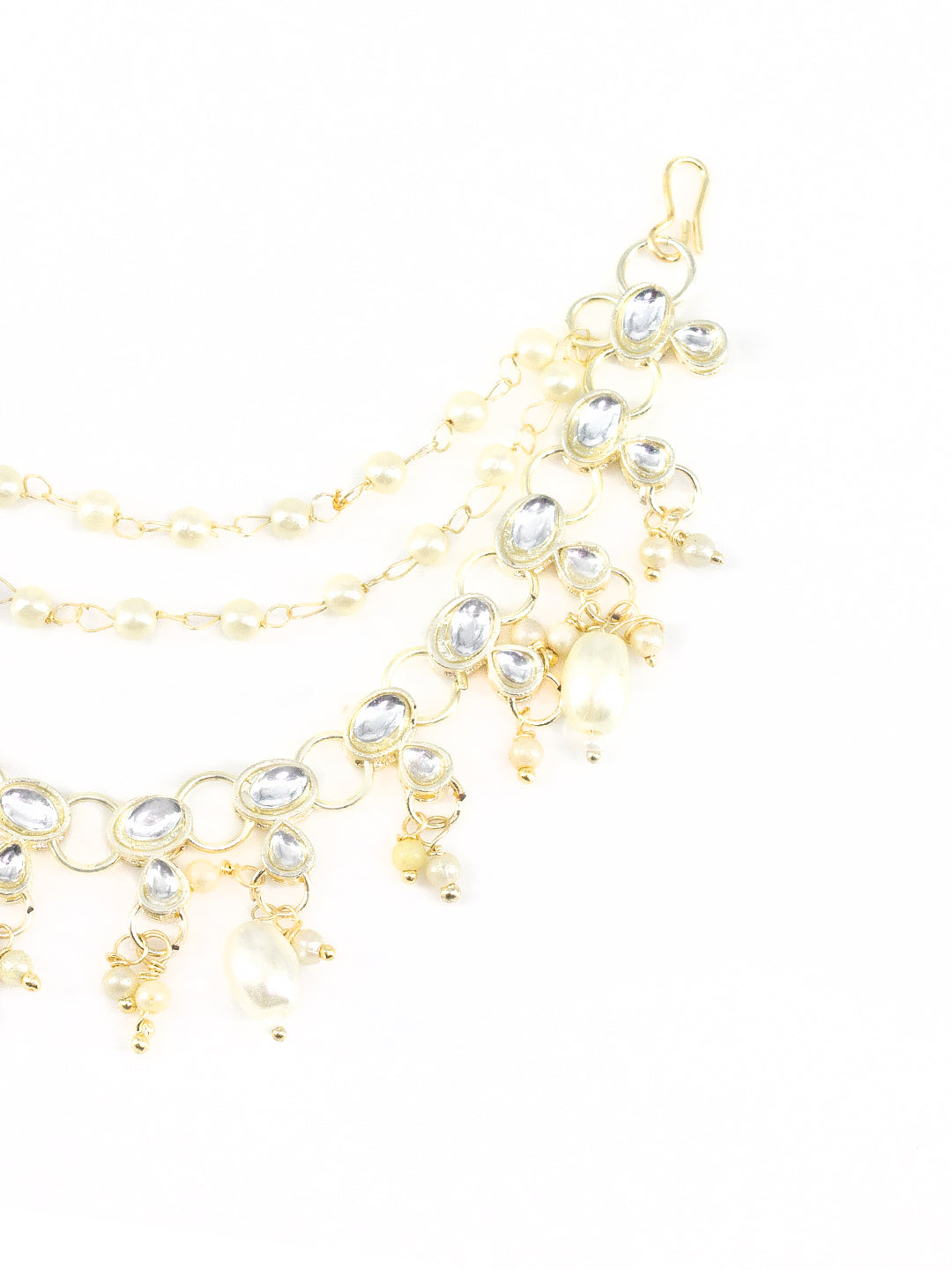 Artificial Stones & Beads Studded 3 Layered Ear Chain