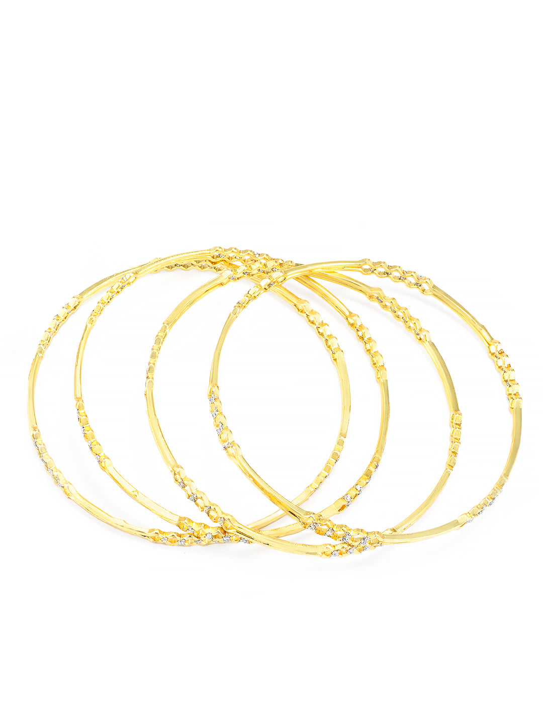 Set Of 4 Brass Stone Studded Anti-Tarnish Bangles