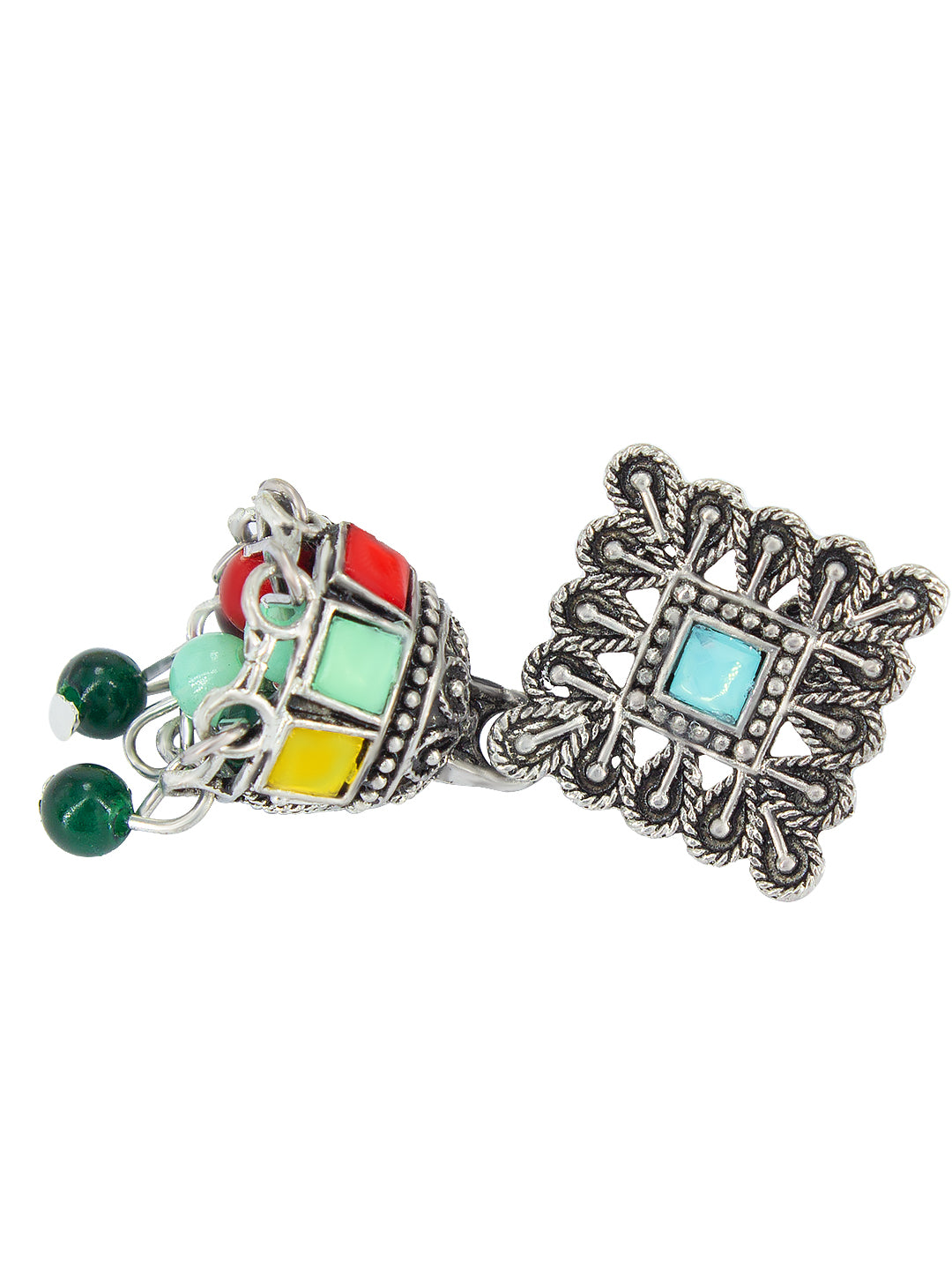 Oxidized Square Multicolor Beads Drop Jhumka Earrings