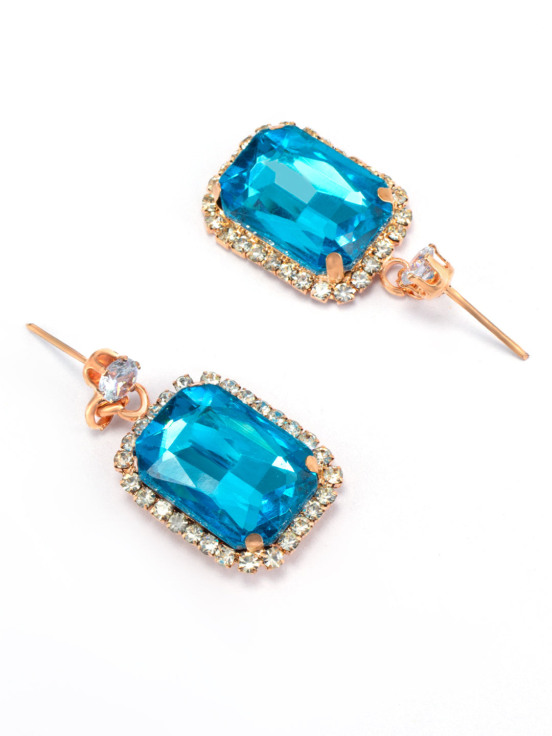 Blue Crystal Stone Square Drop Earrings