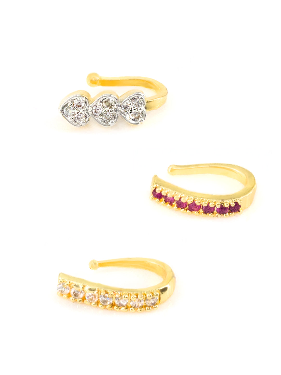 Pack of Three Gold-Plated AD Studded Nosepins