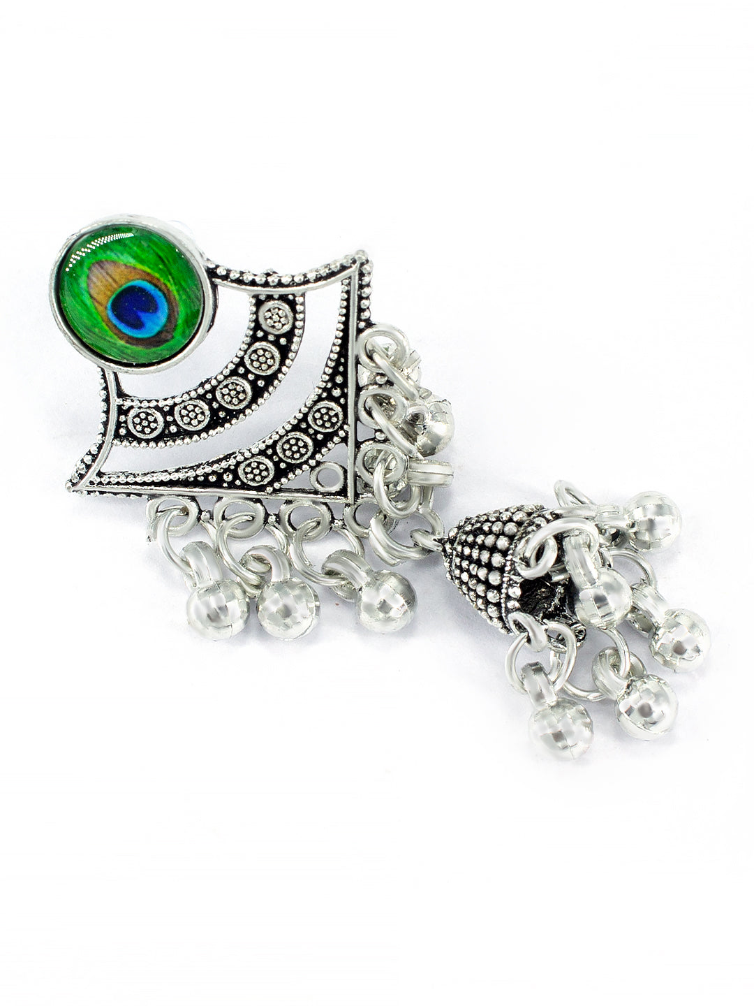 Oxidized Peacock Feather Jhumki Earrings