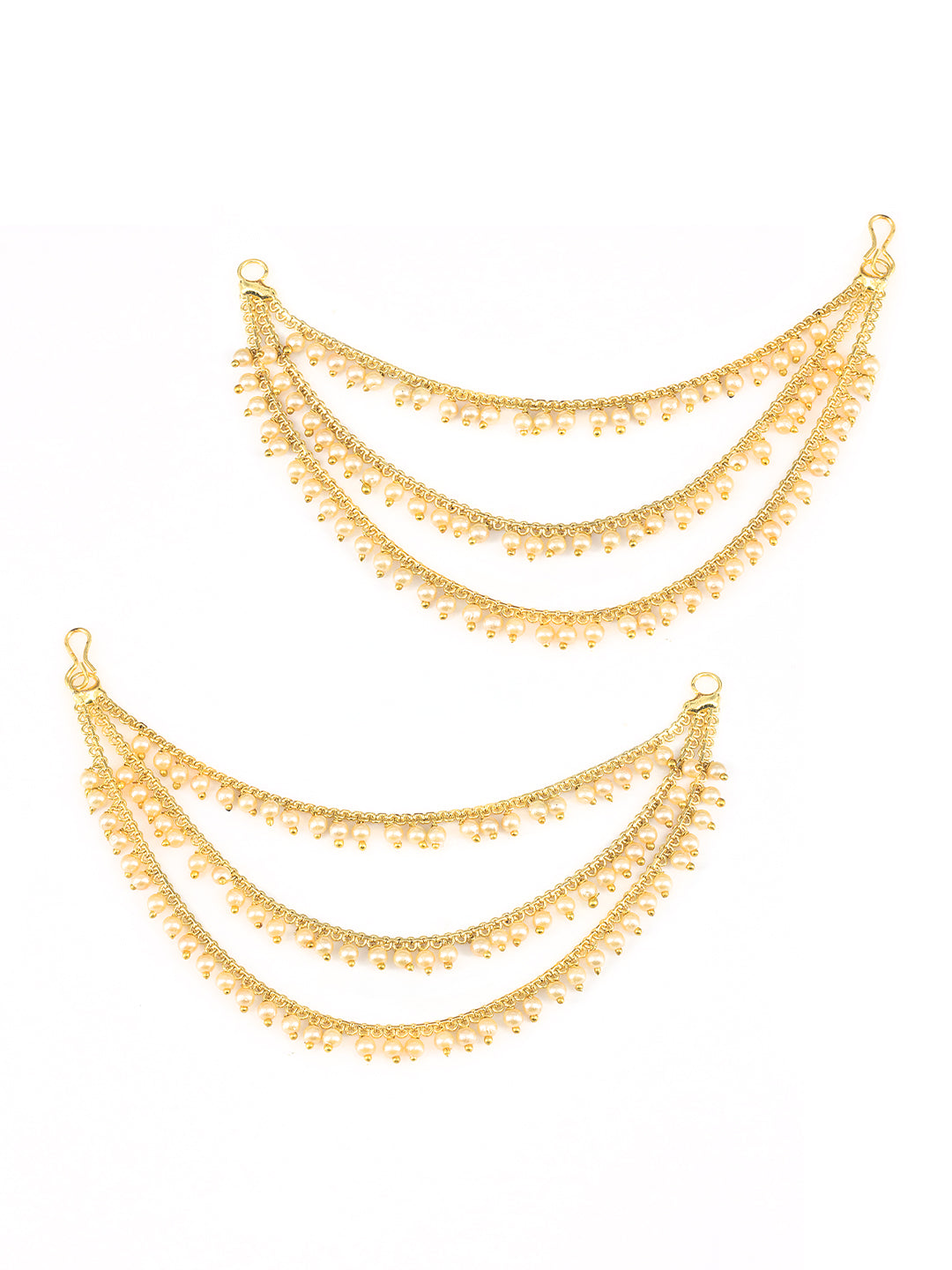 Bahubali Ear Chain 3 Layered with Small Pearl Beads