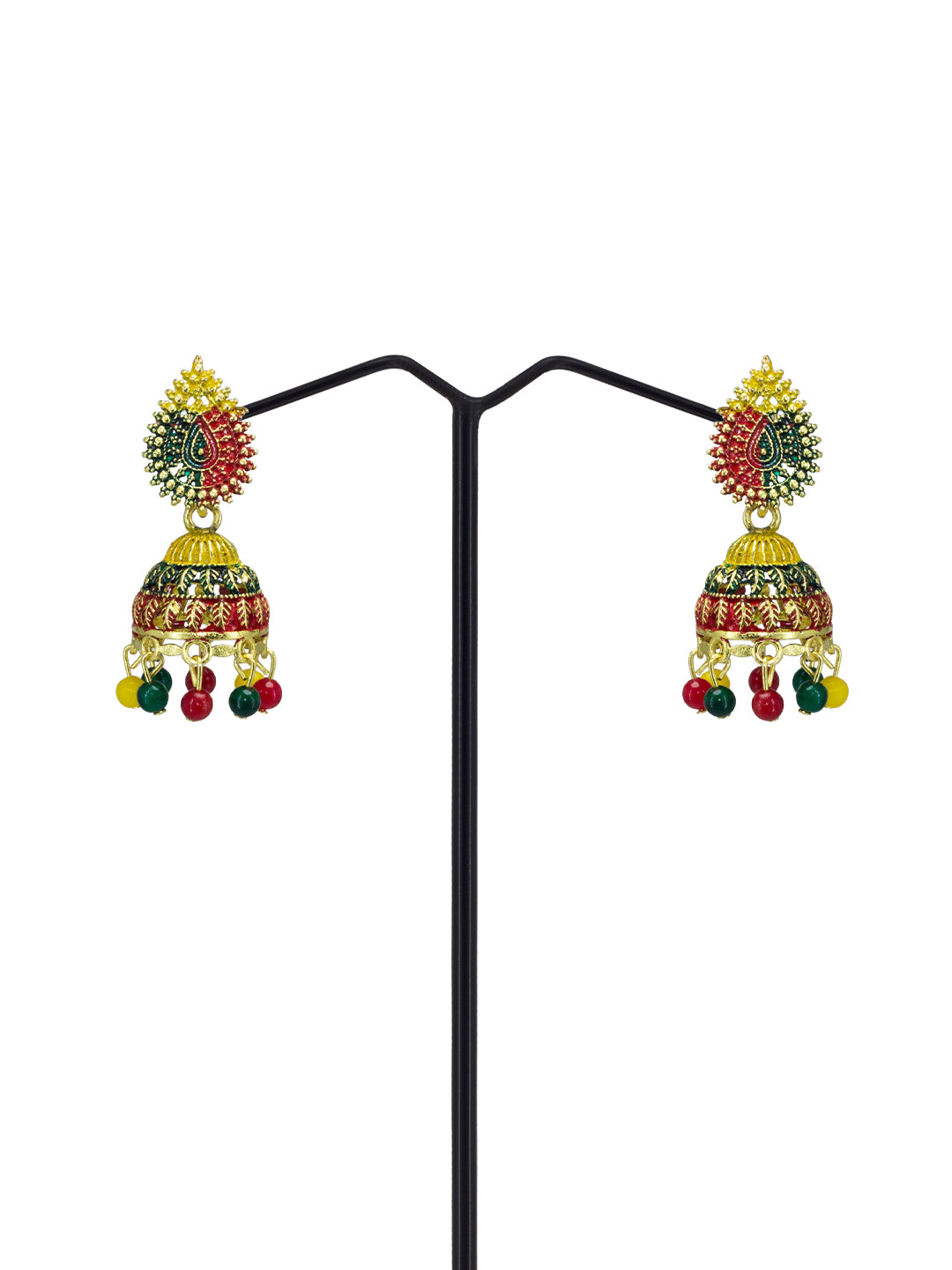 Gold Plated Multi Color Artificial Beaded Jhumki Earrings