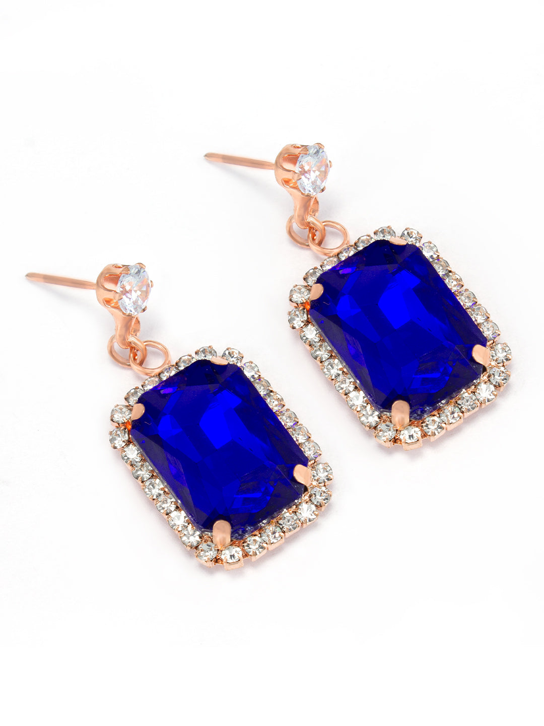 Blue Crystal Stone Square Drop Earrings