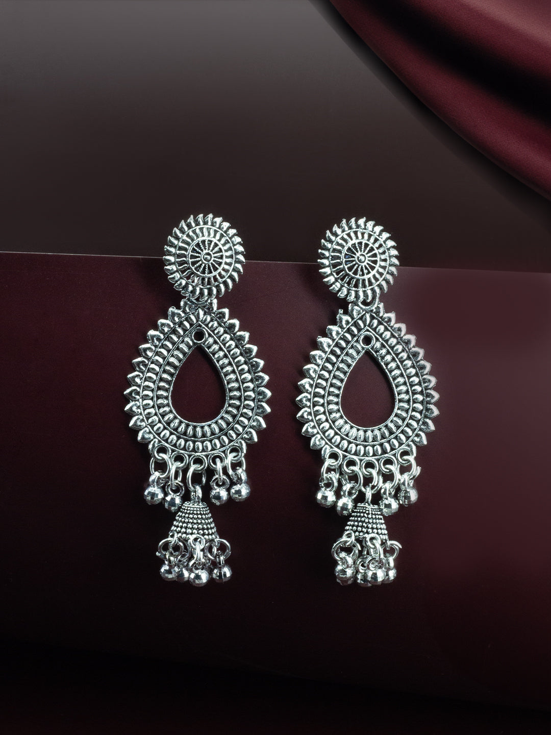 Silver Oxidized Boho Afghani Style Jhumka Earrings – PRIVIU