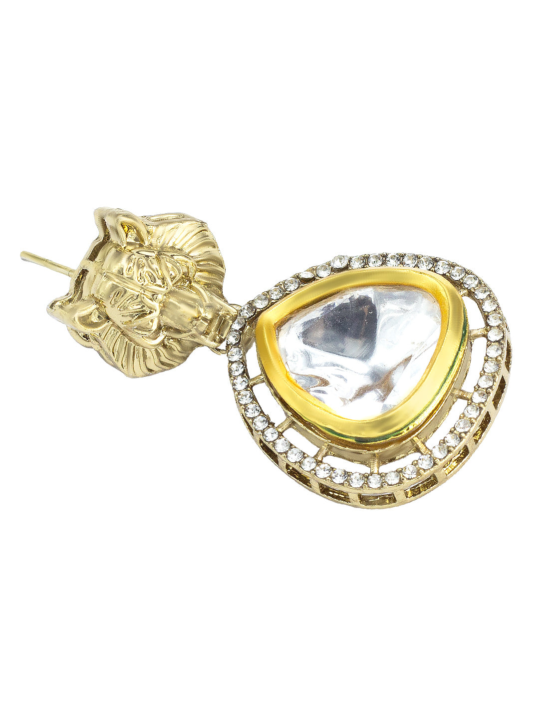 Gold Plated Kundan Studded Lion Shaped Drop Earrings