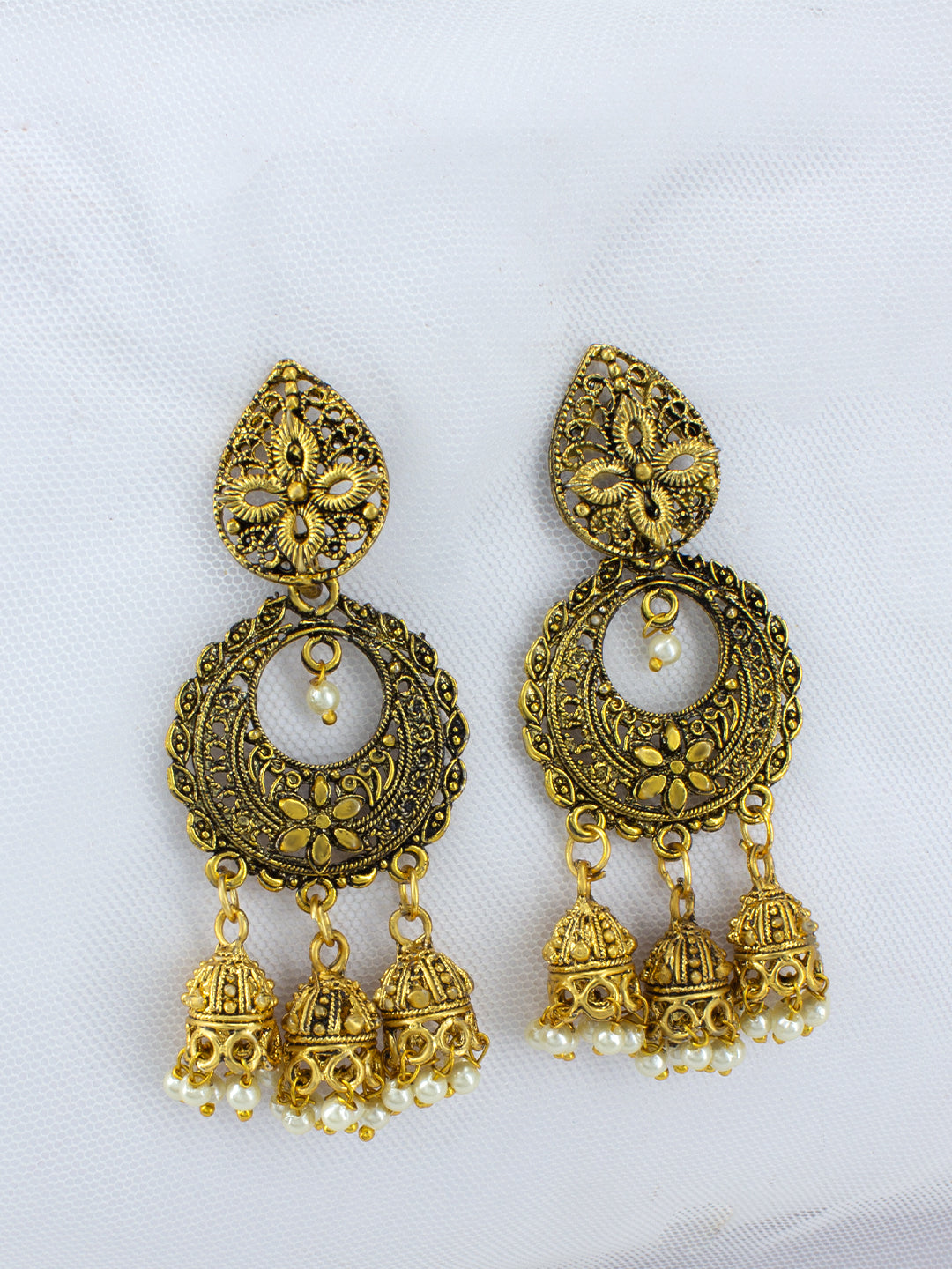 Antique Floral Beads Drop Jhumka Earrings