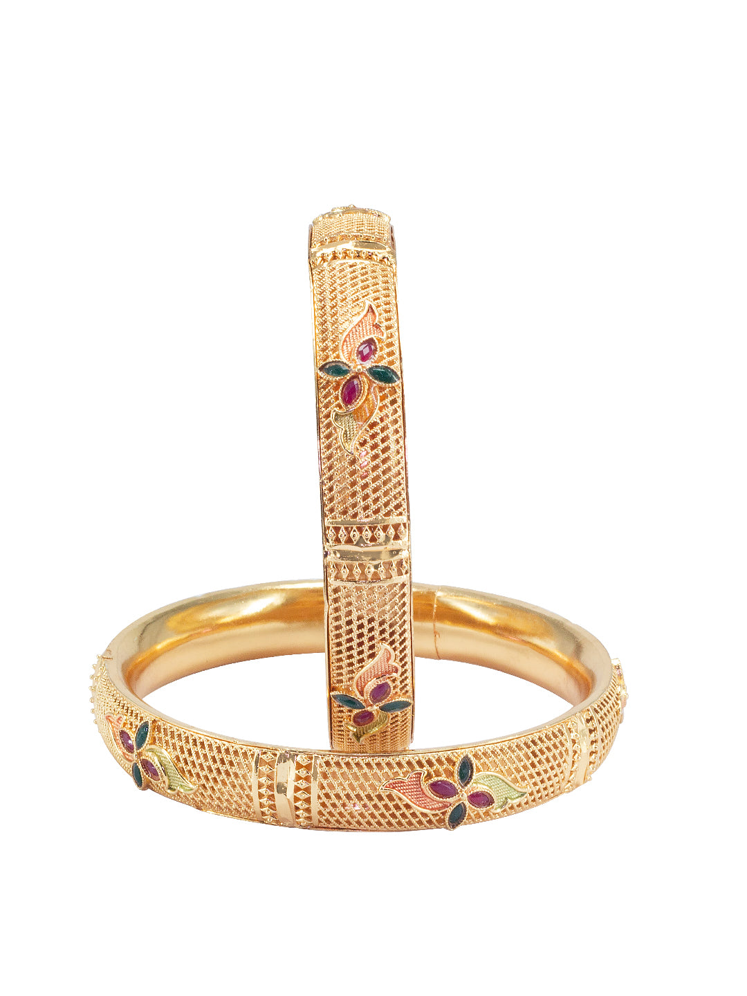 Gold Plated Brass Floral Meenakari Bangle Pair