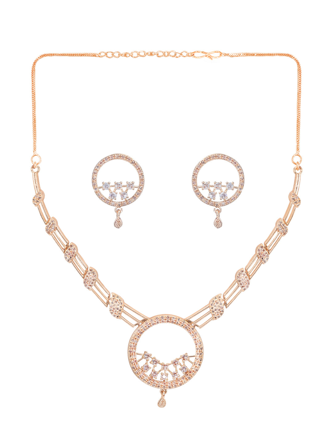 Rose Gold Plated American Diamond Circular Jewellery Set