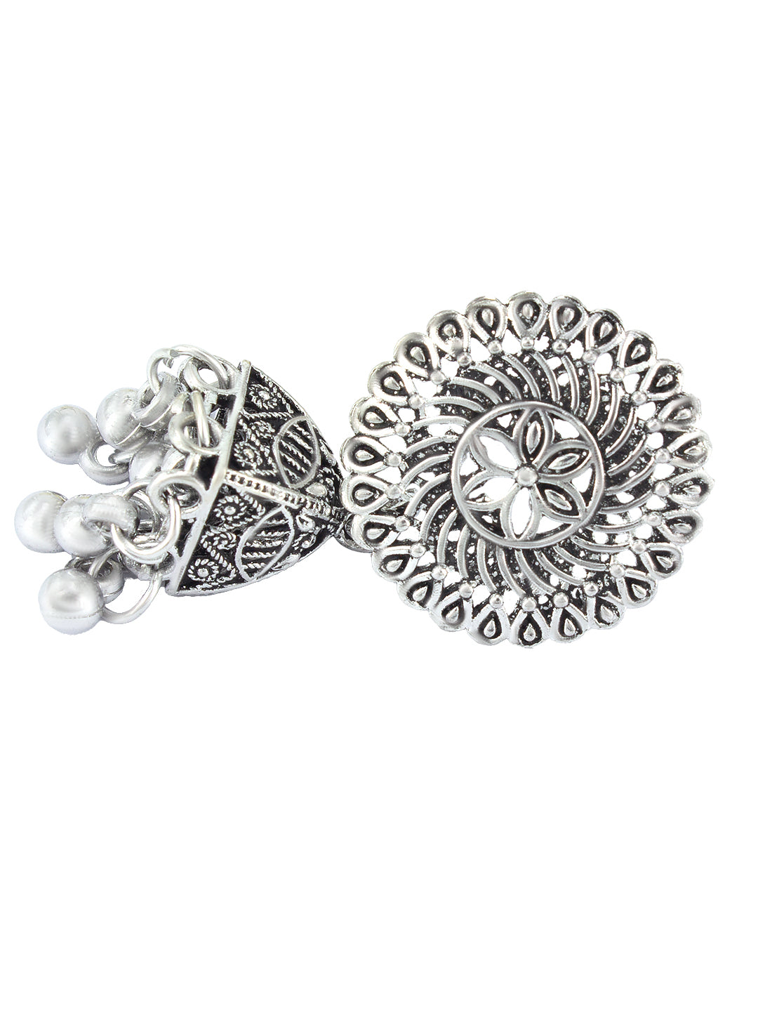 Oxidized Floral Jhumka Earrings