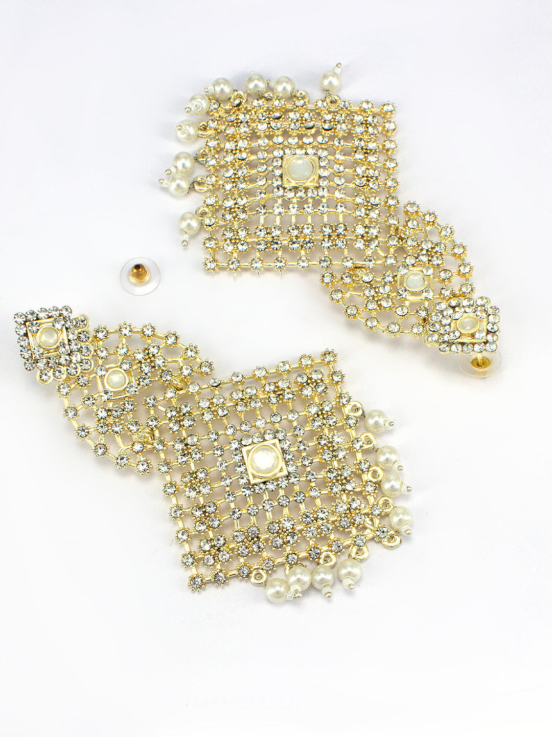 Gold Plated CZ & Beads Studded Earring With Maang Tikka