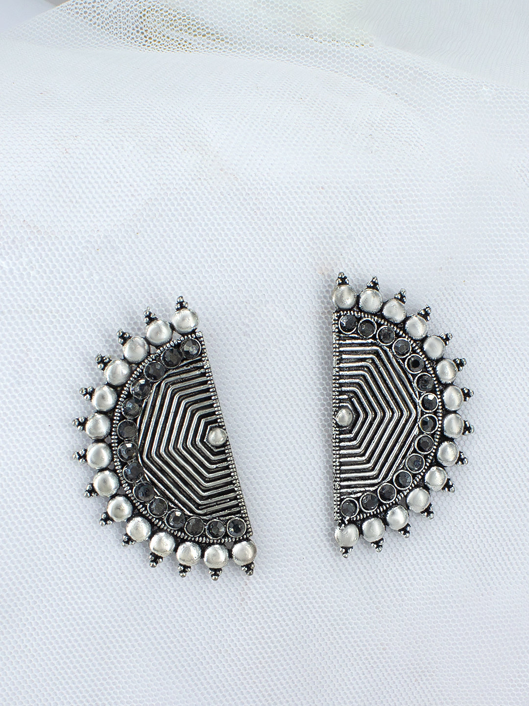 Oxidized Half Circular Stud Earrings