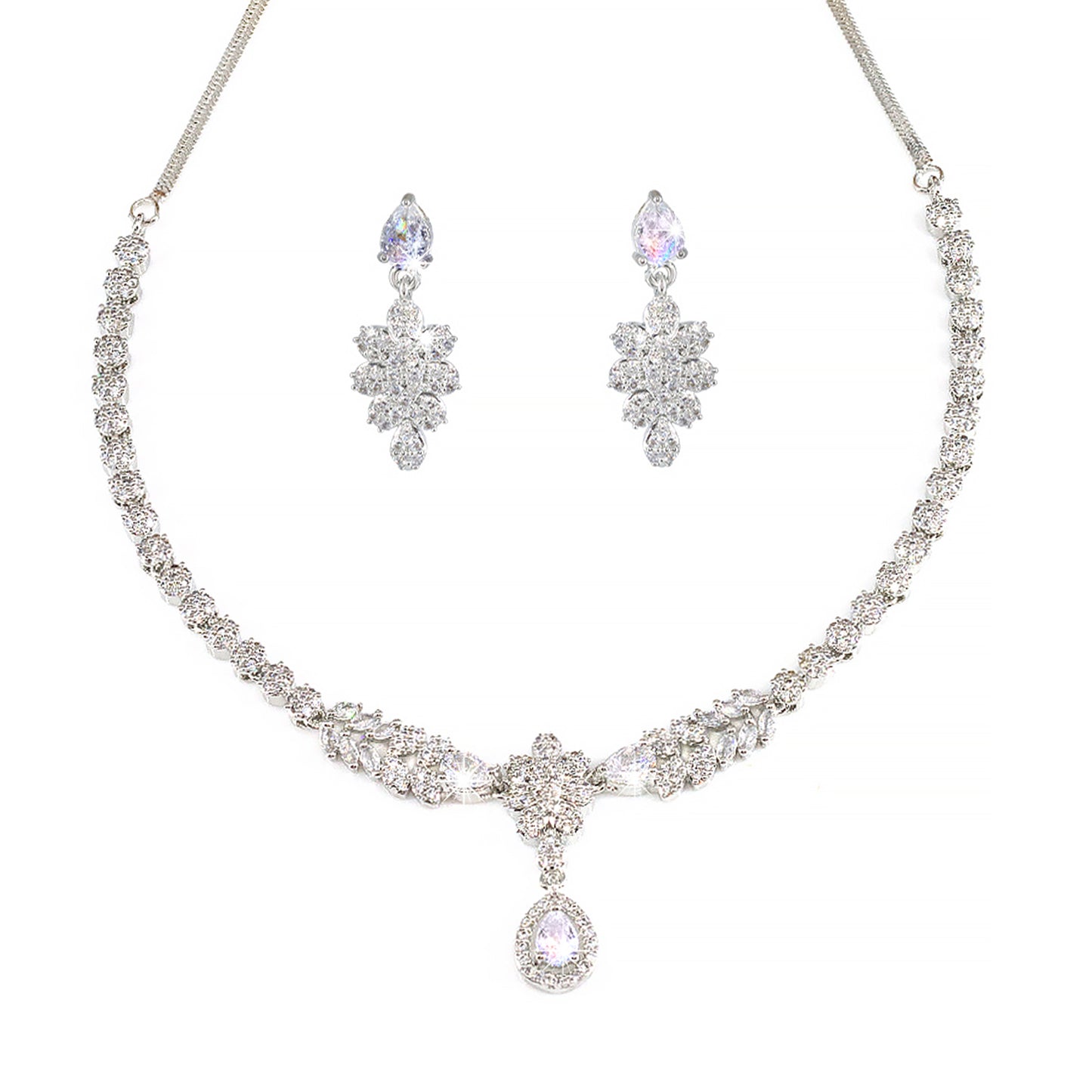 AD Studded Floral Sleek Jewellery Set