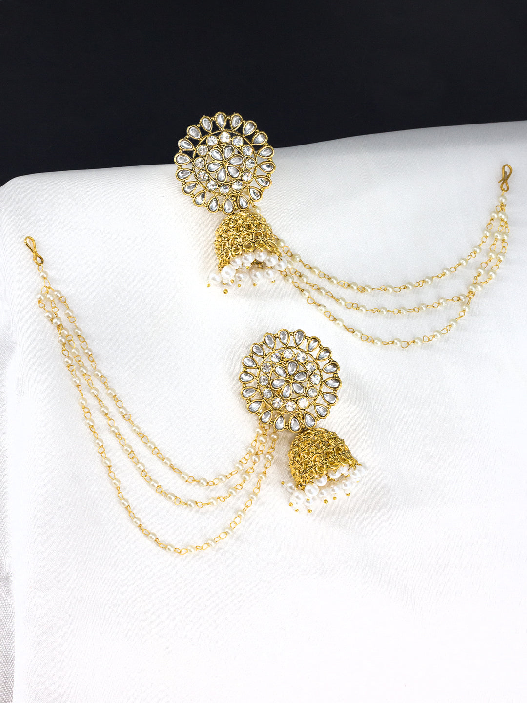 Floral Jhumka Earrings With Chain