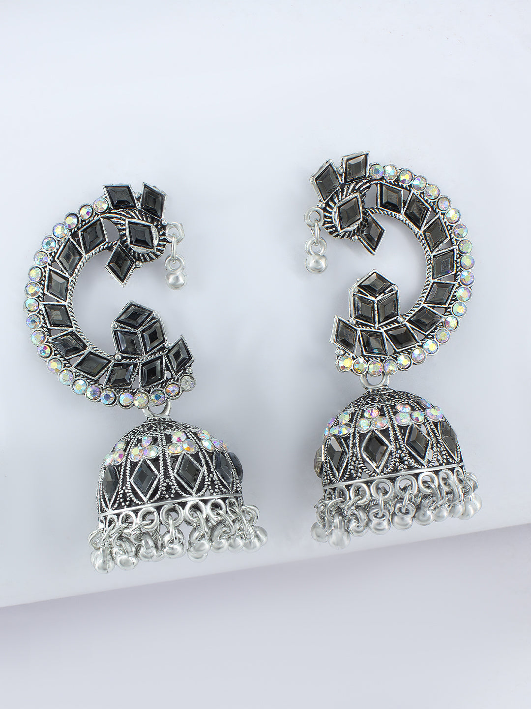 Oxidized Peacock Jhumka Earrings