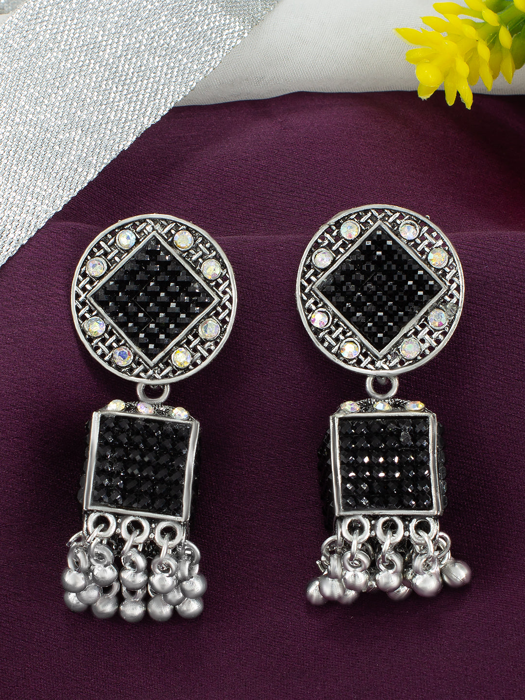 Oxidized Black Square Jhumka Earrings