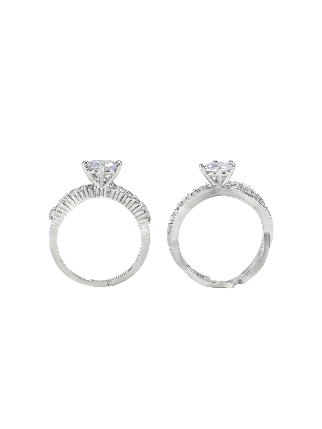 Set Of Two Solitaire American Diamond Trendy Adjustable Rings