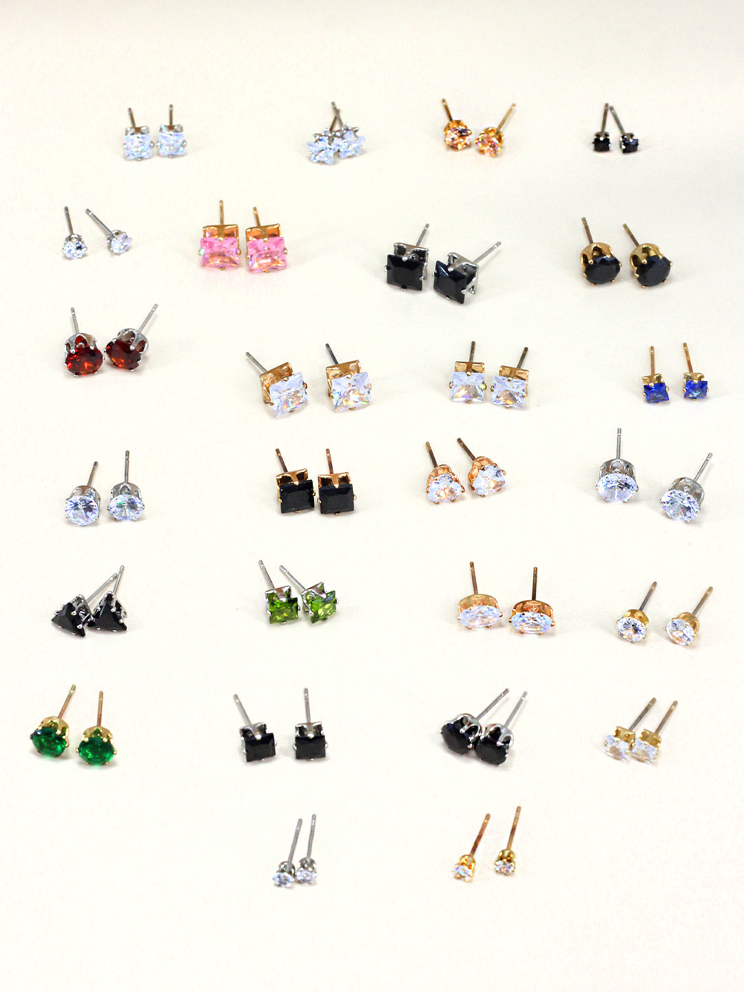 Pack of 26 Multicolour Geometric AD Stud Earrings