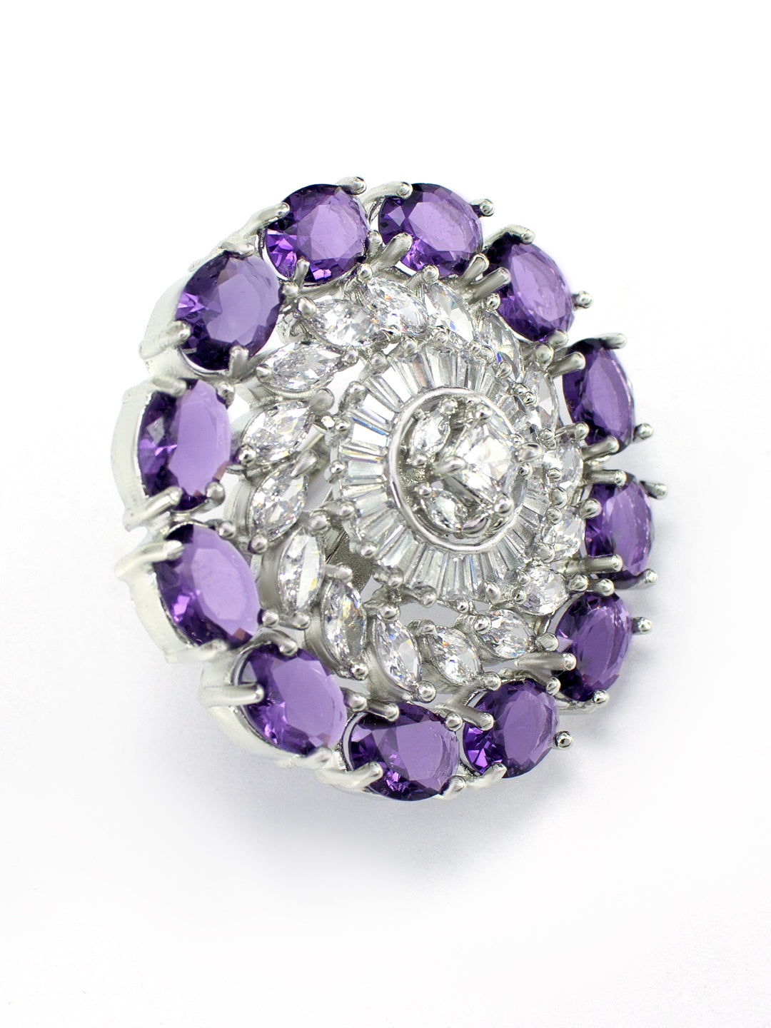 Purple AD Floral Adjustable Finger Ring