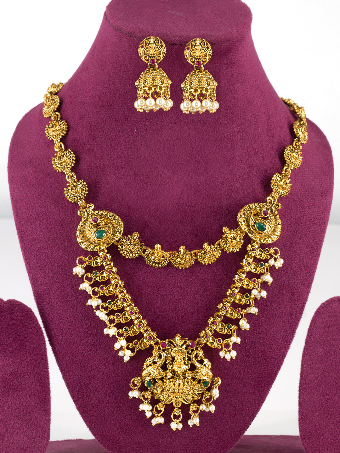 Antique Artificial Stones & Beads Temple Long Jewellery Set