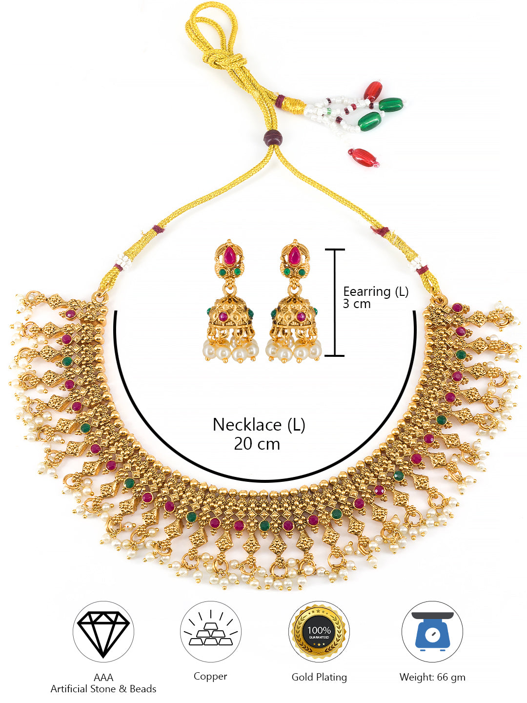 Antique Artificial Stones & Beads Temple Jewellery Set