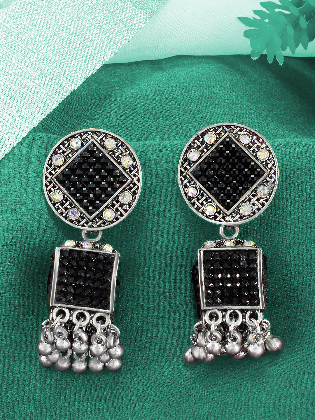 Oxidized Black Square Jhumka Earrings