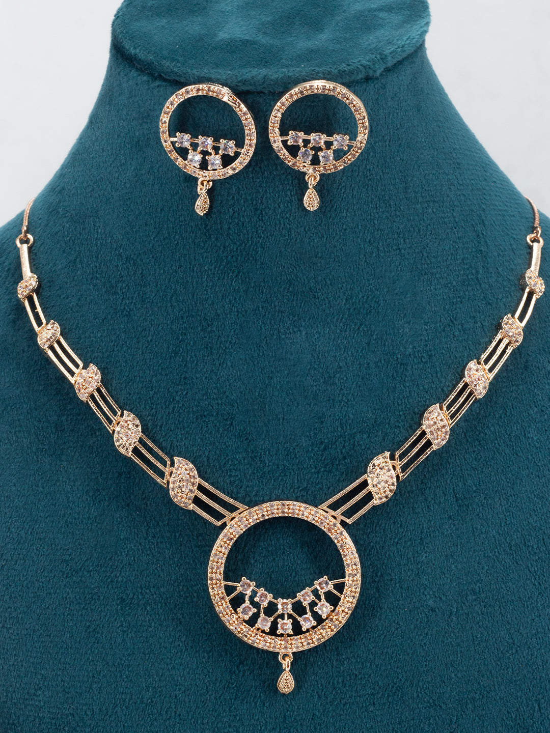 Rose Gold Plated American Diamond Circular Jewellery Set