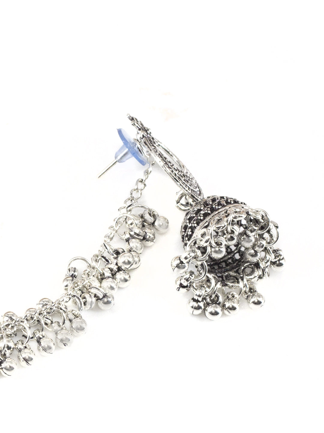 Floral Chandbali Jhumka Earrings With Chain