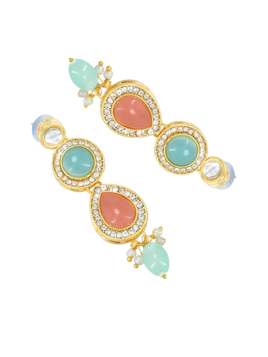 Gold-Plated Crystal Studded & Beaded Jewellery Set With Maangtika
