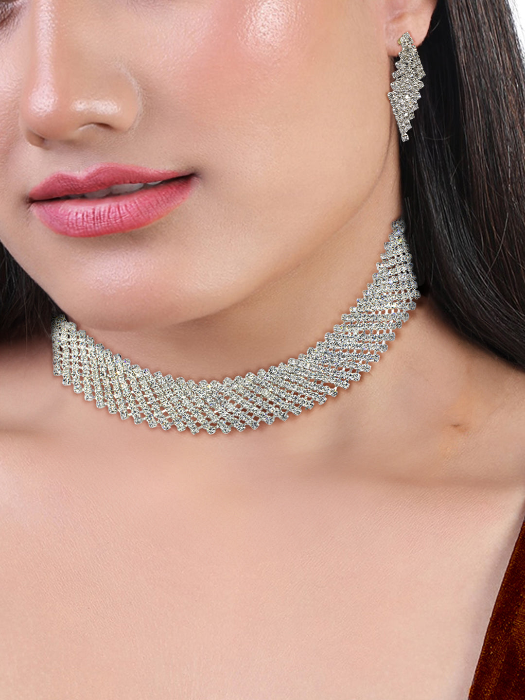 Silver Plated CZ Studded Jewellery Set