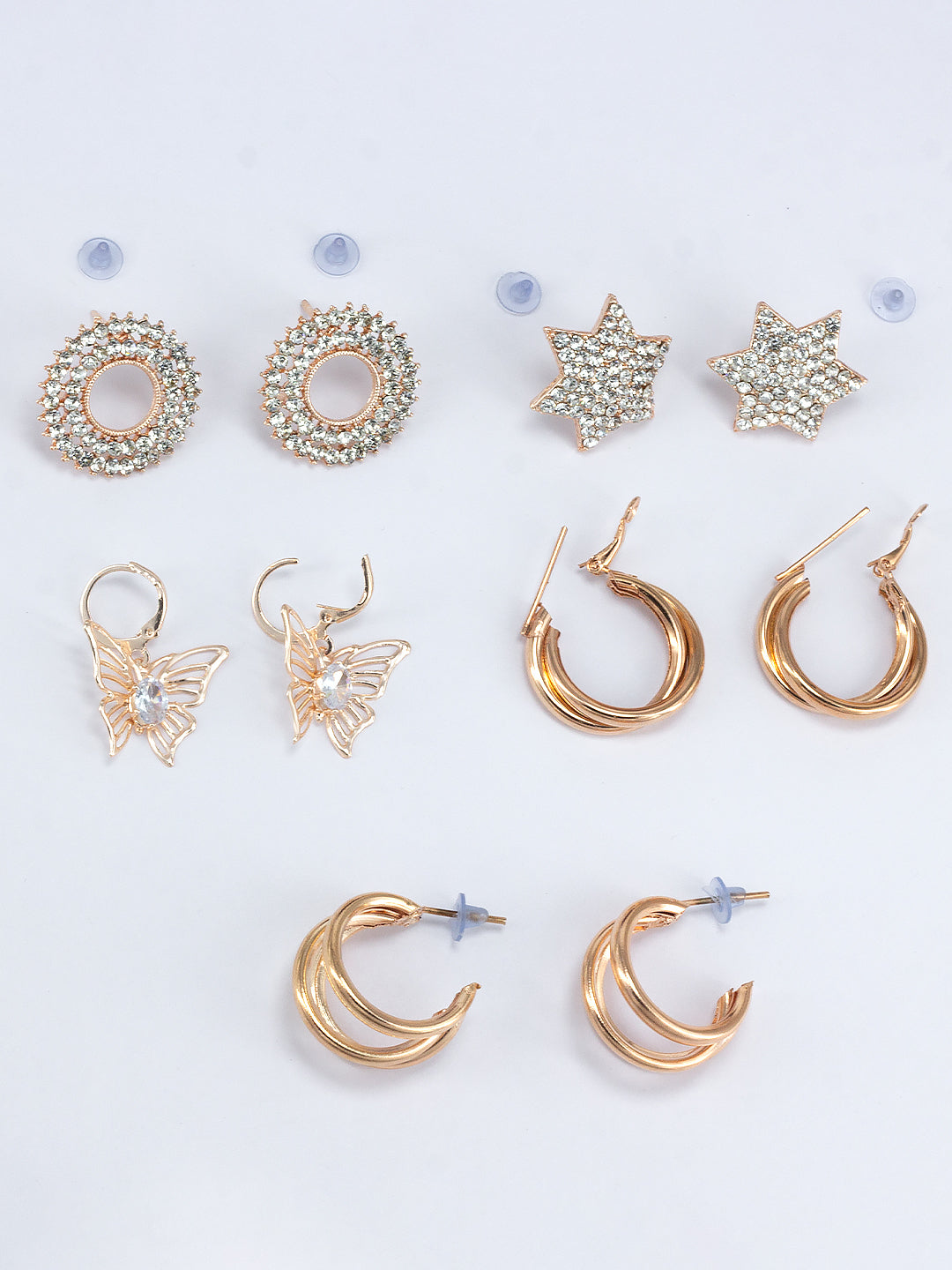 Pack of 5 Rose Gold Hoops & Studs Earrings