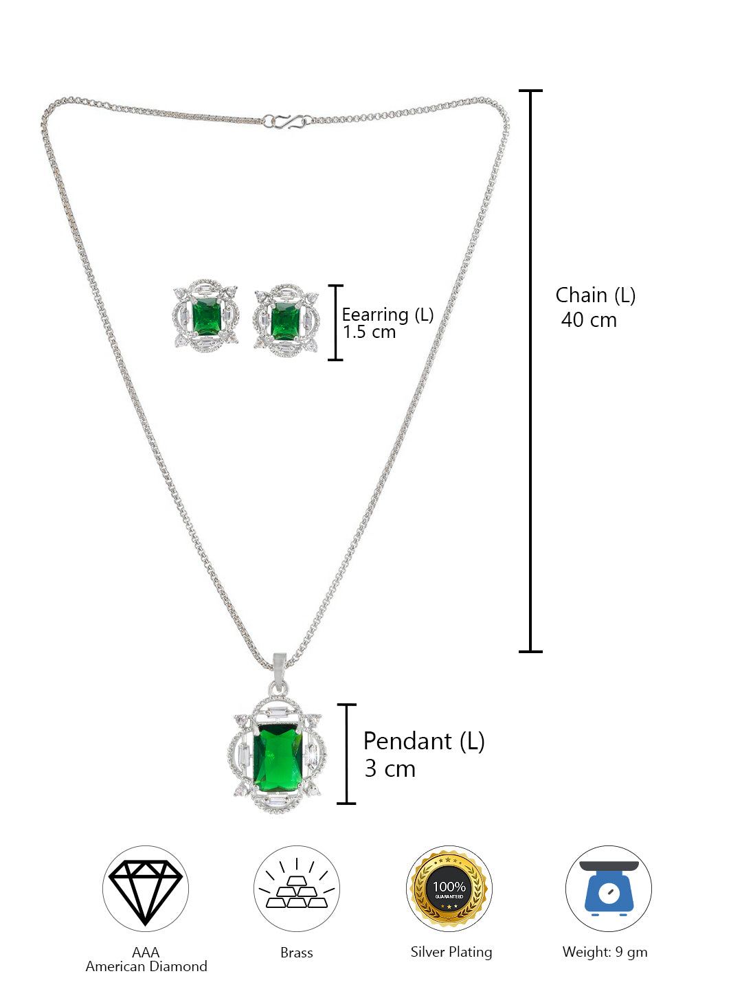 Green AD-Studded Pendant Set