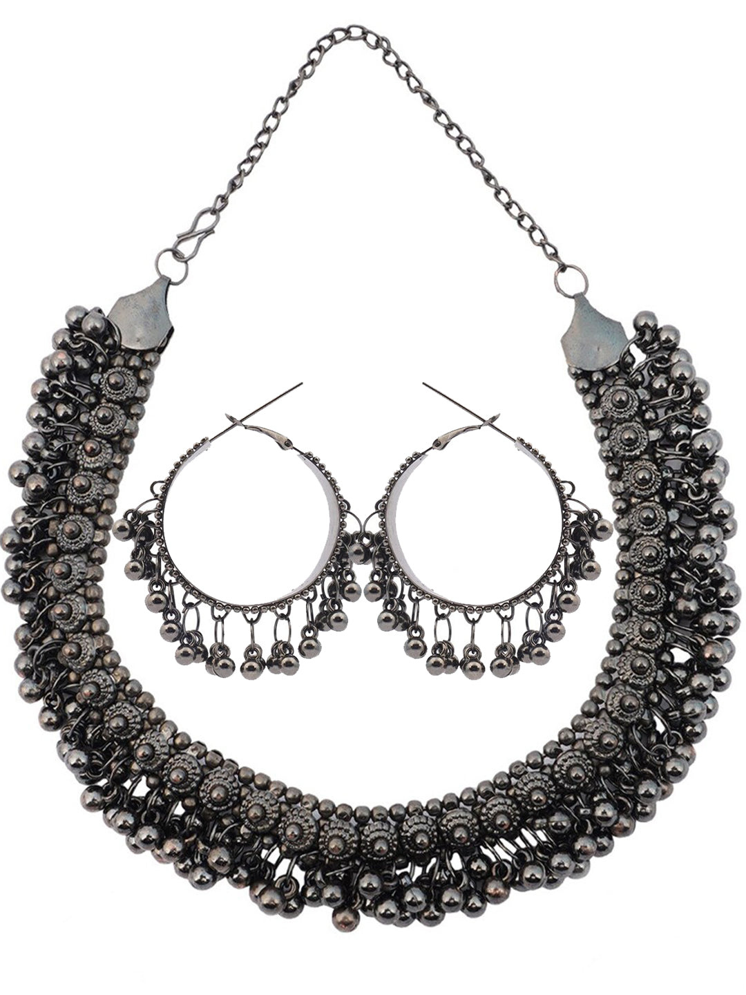 Oxidized Beads Drop Choker Jewellery Set