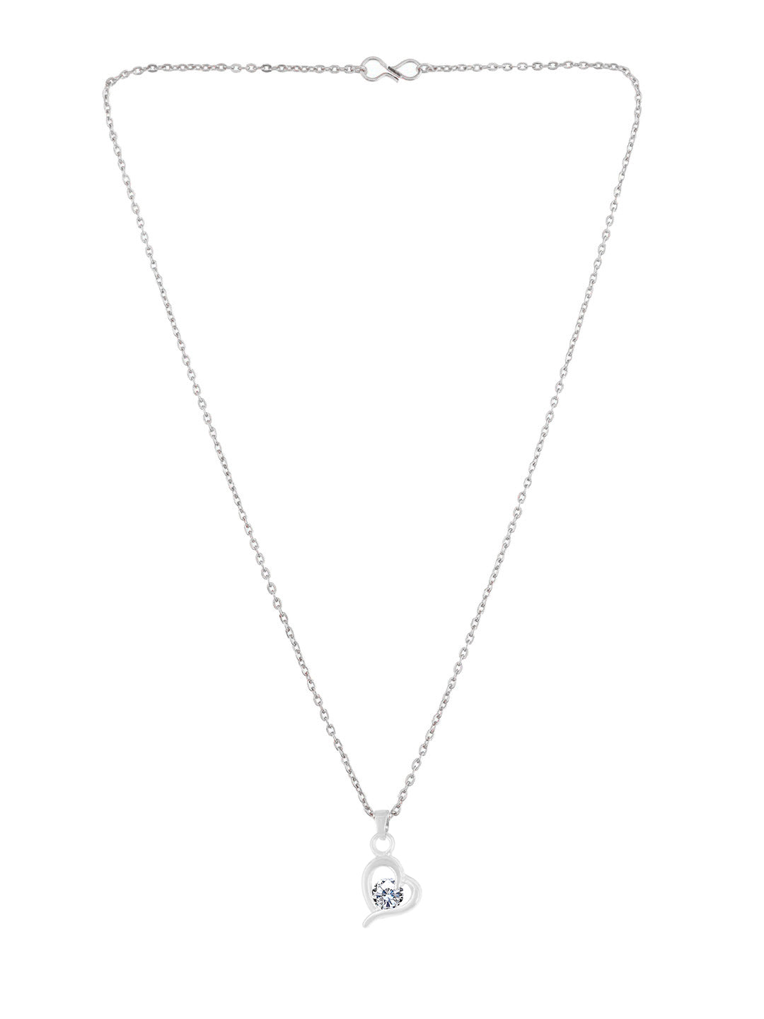 PRIVIU Silver Pendant Necklace for Women Teardrop, Heart, Round AD Pendant for Girls (Set of 5)