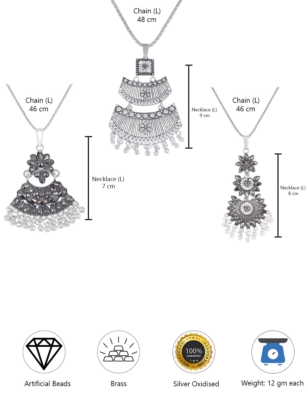 Set of 3 Oxidised Statement Long Necklaces