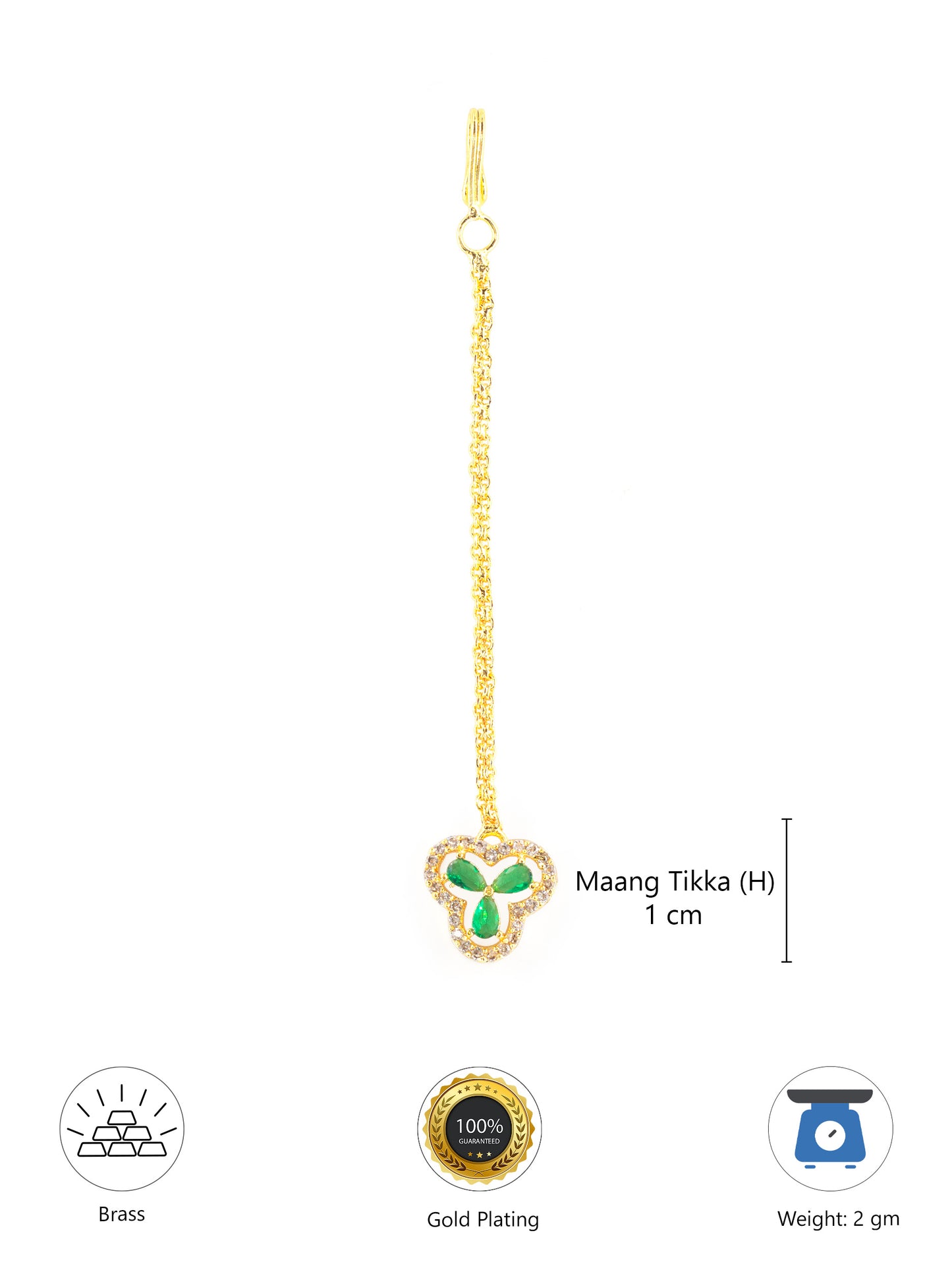 Gold Plated Green Floral AD Maang Tikka for Women