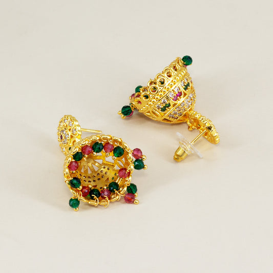 1 Gram Gold Plated AD Jhumka Earrings for Women