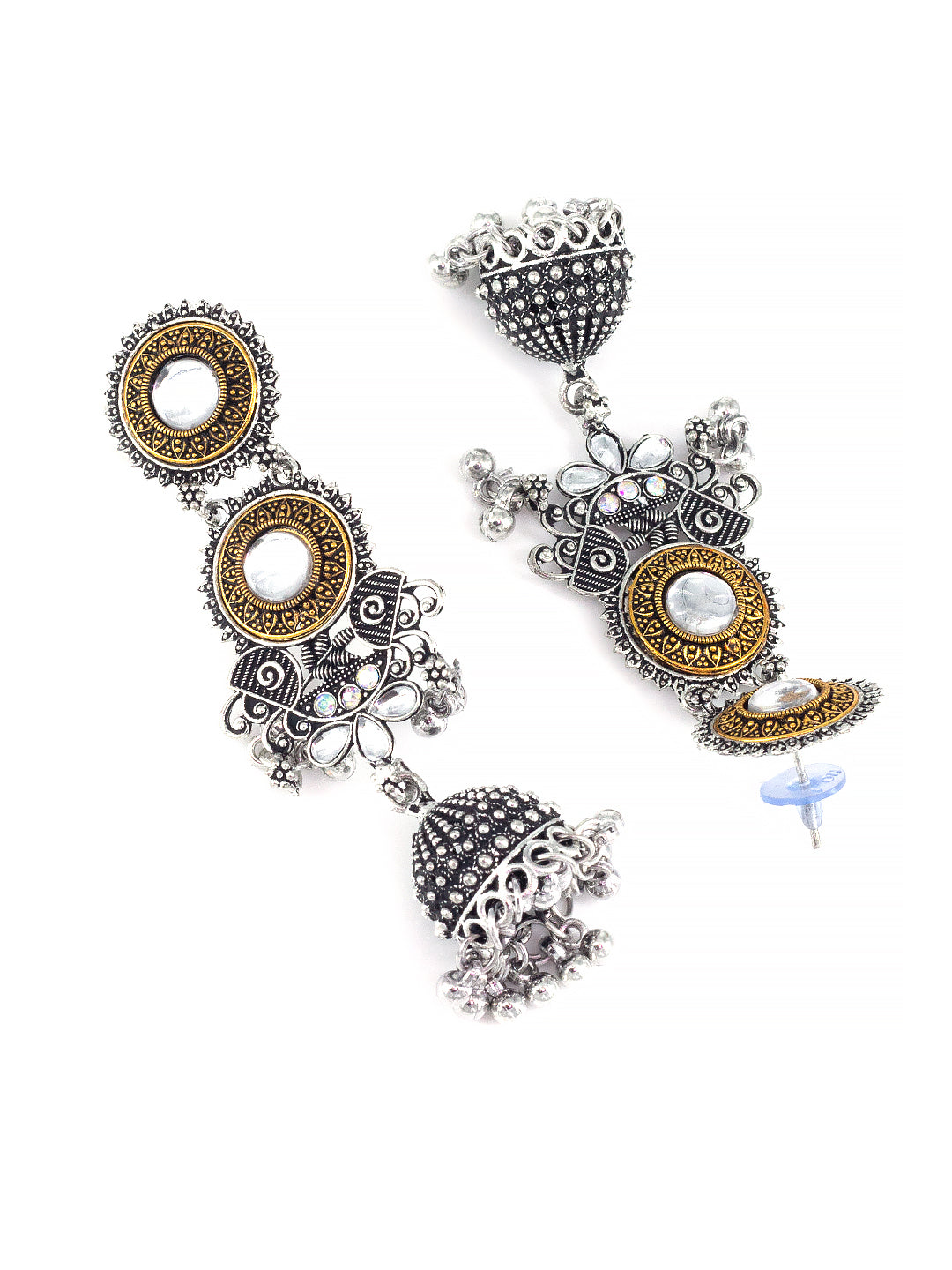 Dual Tone Gold & Long Jhumki Earrings